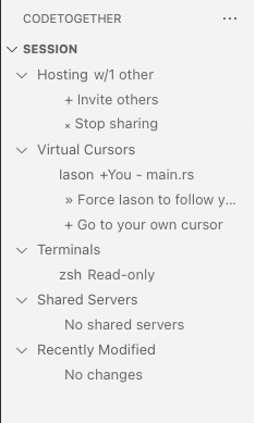 In-call tab for CodeTogether remote pair programming