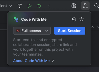 Code With Me tab in JetBrains IDE for remote pair programming