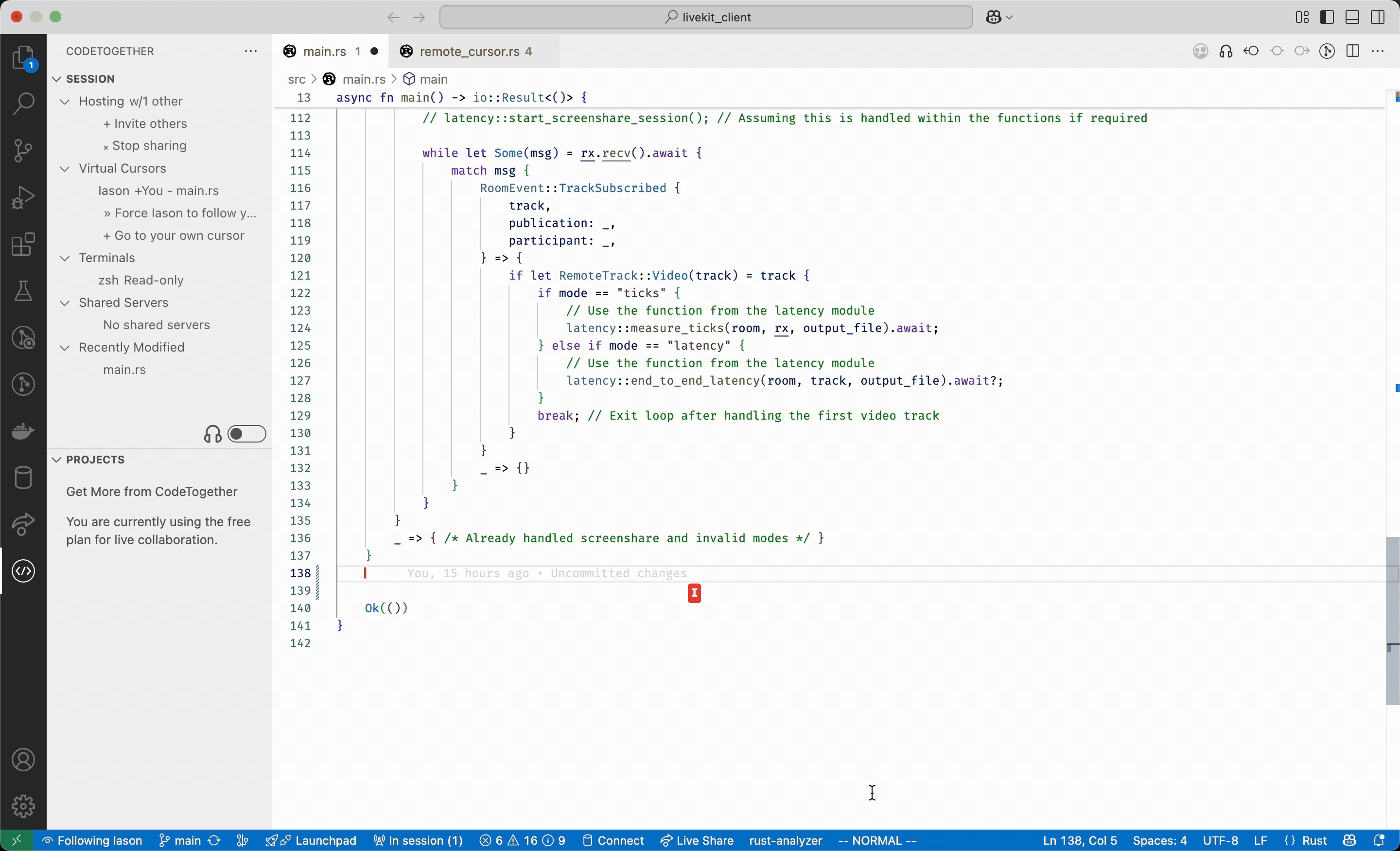 Live remote pair programming session in CodeTogether